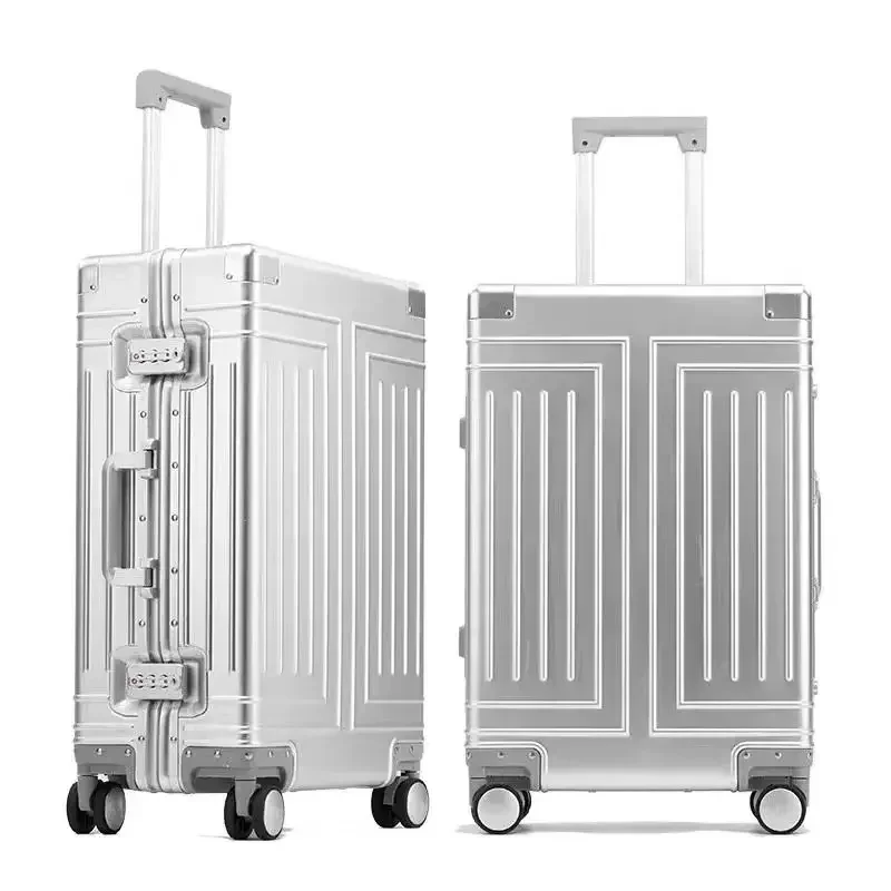 Large Capacity Aluminum Frame Pure Metal Suitcase All Aluminum Magnesium Alloy Luggage Business Travel Suitcase on Wheels