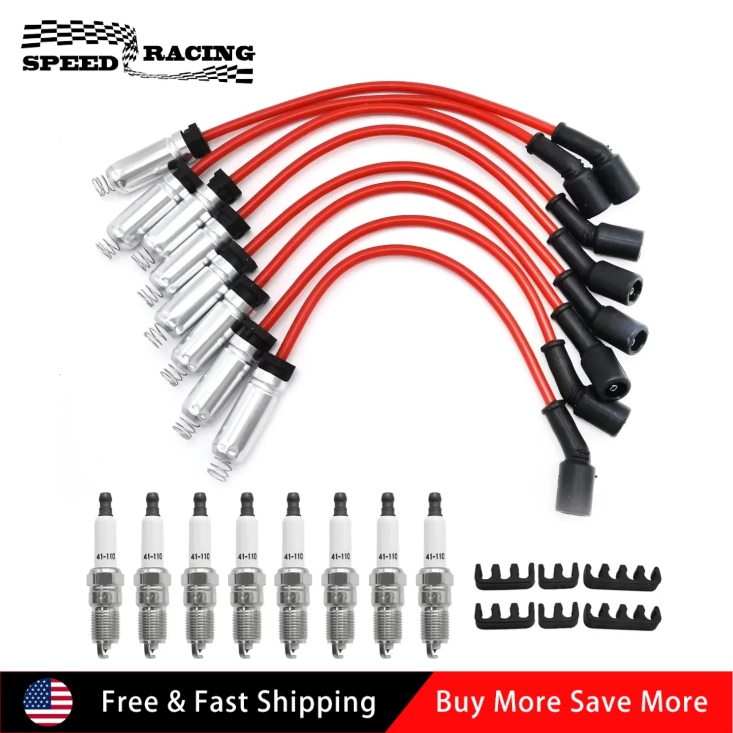 

748RR 89018058 89018056 9748GG 8mm Wireset & 8pcs Spark Plug For 1999-2017 Chevrolet Silverado 1500 V6 V8 4.3L 5.3L