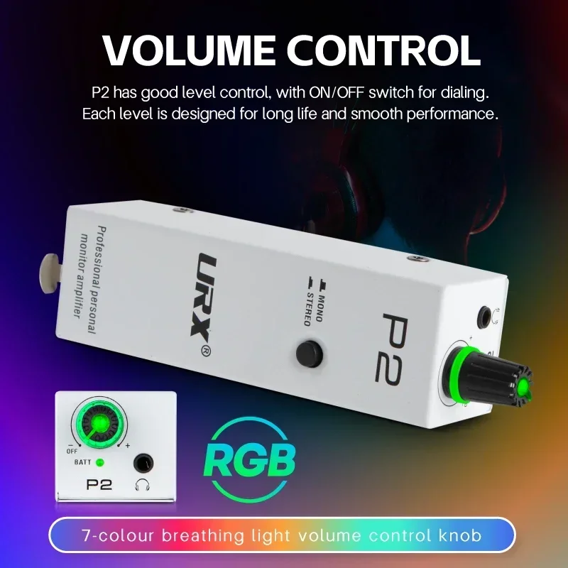 URXs P2 ultra compact active battery portable metal personal monitoring Headphone amplifier with XLR/TRS input 3.5mm output view 4