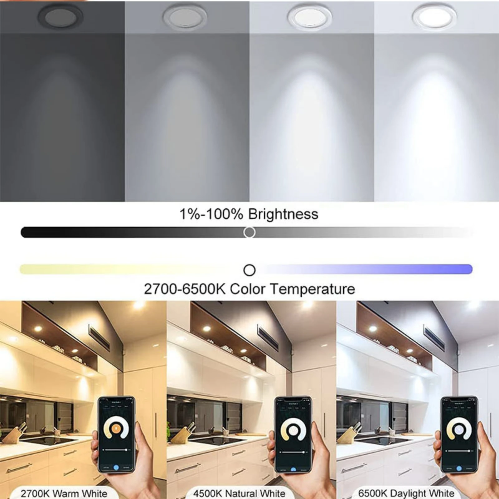 WiFi Smart LED Downlight Encastré Zigbee Bluetooth Downlight Dimmable AC85-265V 10W 15W Projecteur Compatible avec Alexa Google