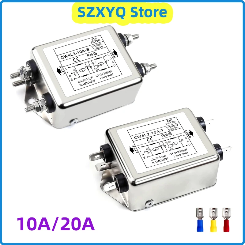 Single Phase AC Power EMI Filter CW4L2-10A-T/S CW4L2-20A-T/S for CO2 Laser Engraving Machine T/S Series 115V/250V 20A 50/60HZ