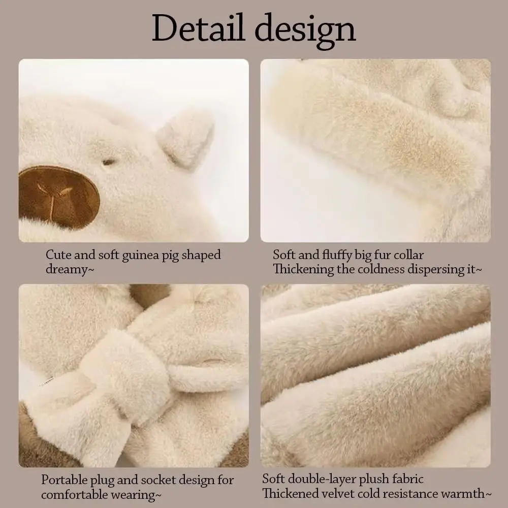 Милый зимний интегрированный шарф-кепка, утолщенный мягкий шарф с капюшоном в виде капибары, комплект шарфов с флисовой подкладкой, интегрированная шапка, комплект шарфов, морозостойкое снаряжение