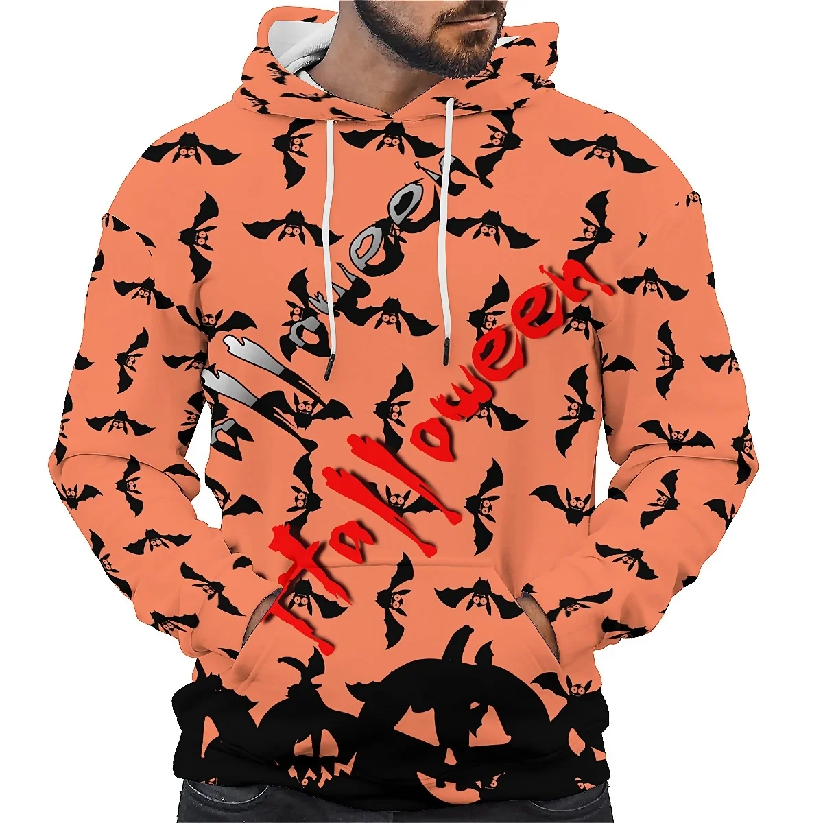 SONSPEE unisex hoodie, long sleeves, and 3D skull design bring an edgy, scary element to autumn street fashion