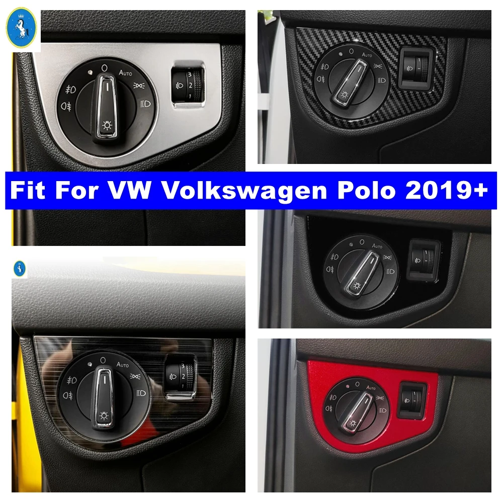 

Car Front Head Light Lamp Adjust Switch Button Control Decor Frame ABS Accessories Cover Trim For VW Volkswagen Polo 2019 - 2023