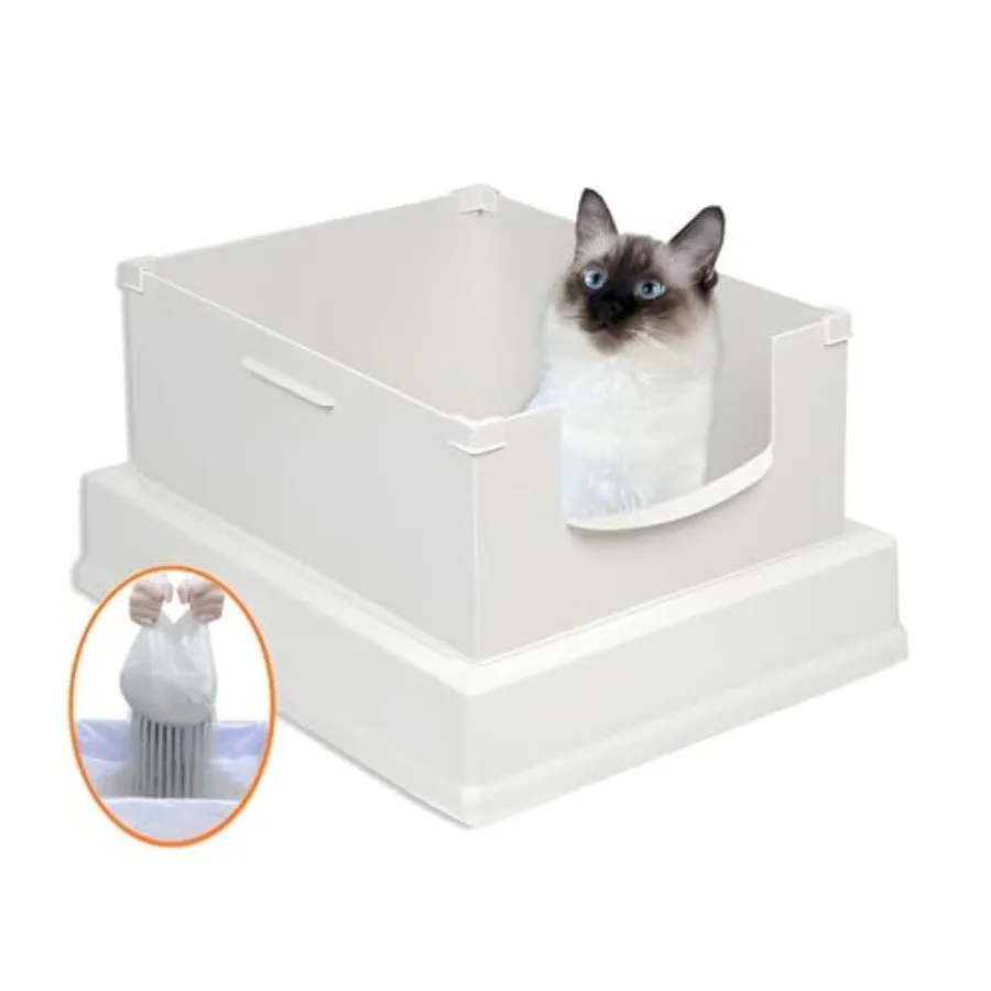 

V2 Deluxe Cat Litter Box Starter Kit, Includes 56ct Disposable Standard Sifting Liners, White