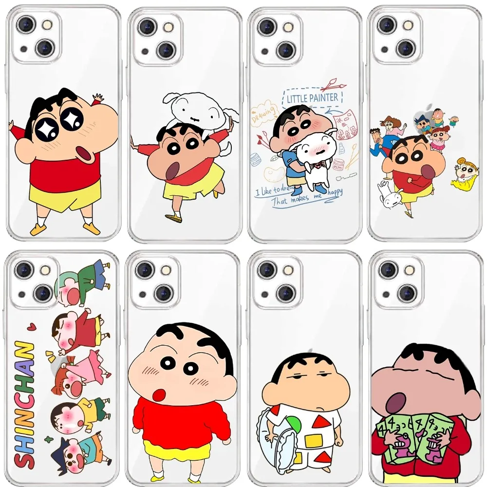 Cute Cartoon C-Crayon S-Shinchan Phone Case For Iphone 15 11 13 14 Pro Max 7 8 Plus X Xr Xs Max Se2020 12mini Transparent Cover