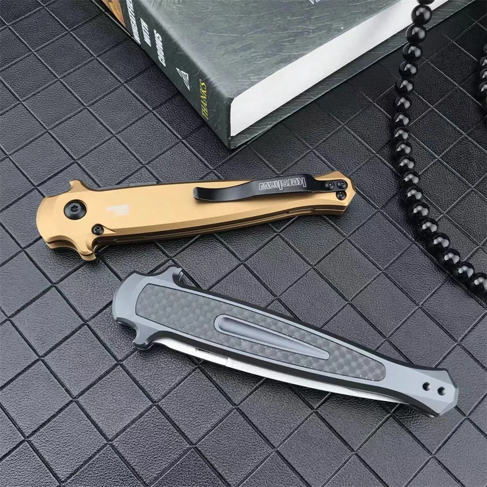 NEW Folding Knife KS 7150 Outdoor Pocket Knives D2 Blade Aluminum Inlaid Carbon Fiber Handle EDC Camping Hiking Survival Knives