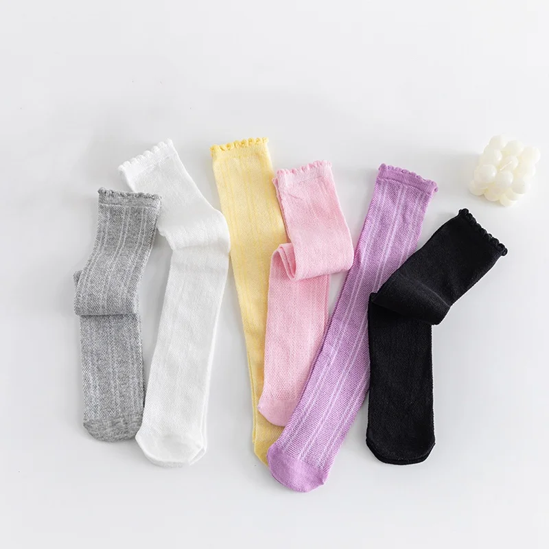 

3-12Years Girl Knee High Long Socks Spring Summer White Color Princess Mesh Breathable School Uniform Accessories Kids Stockings