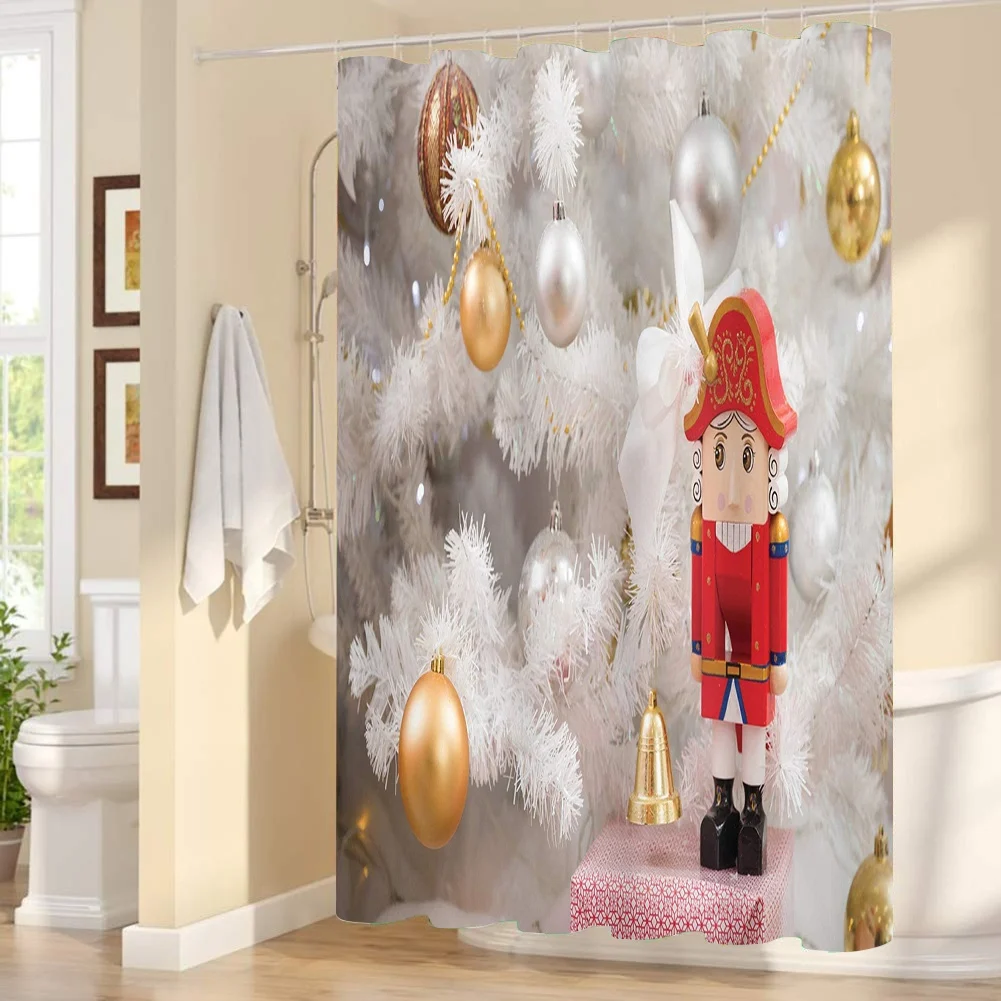 180x180cm Christmas Nutcracker Soldier Shower Curtain Christmas Home Waterproof Decoration Festival Digital Printing Background