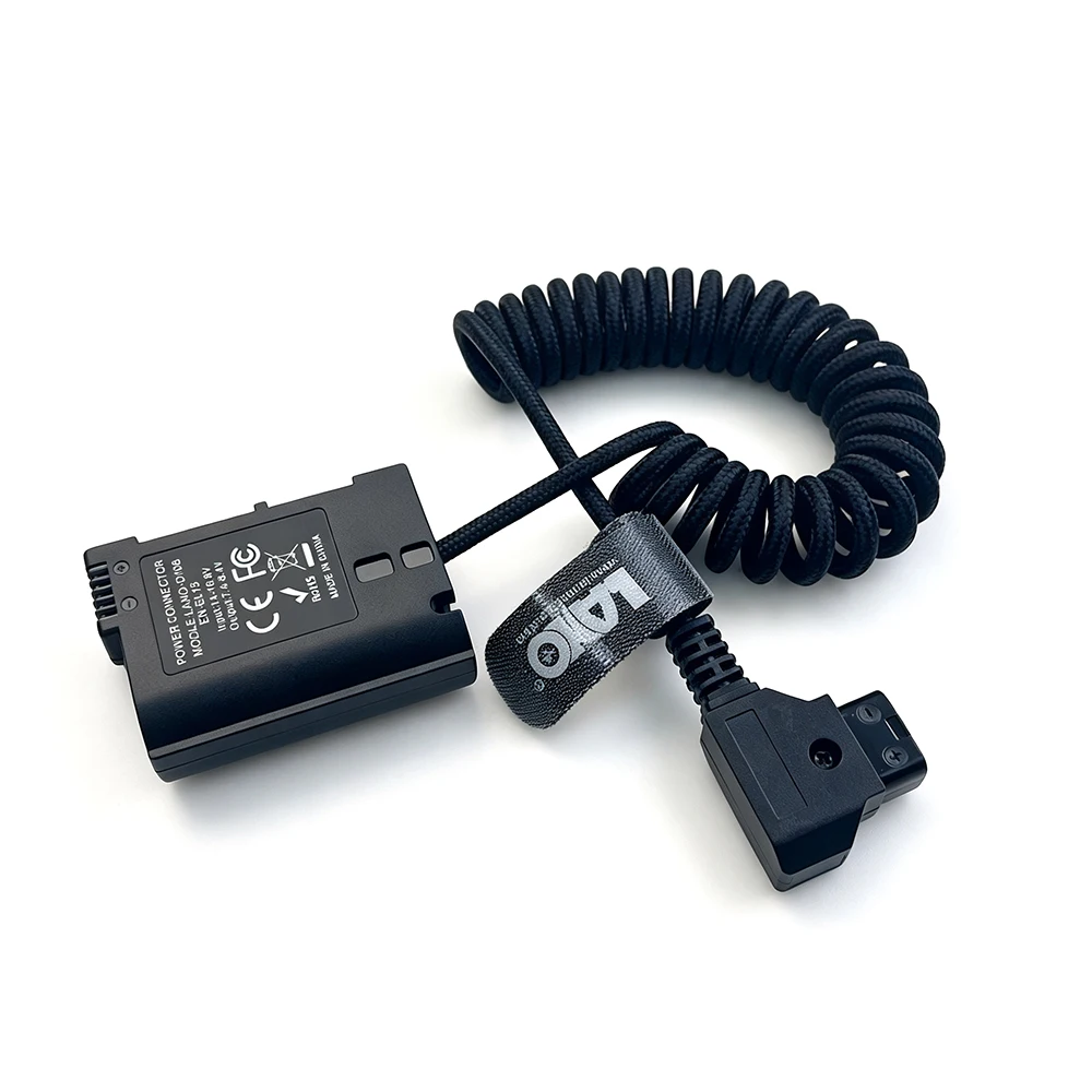 【LANO】D‑Tap male to EN‑EL15 Dummy Battery Coiled Spring Cable 22AWG Braided Wire For Nikon Z6 Z7 Z8 D850 Camera | black