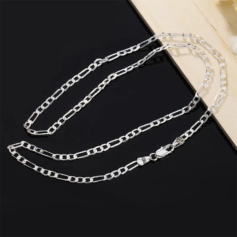 

Charm 925 Sterling Silver 16-30 Inches 4MM Figaro Chain Necklace For Fashion Women Men Punk Jewelry Party Wedding