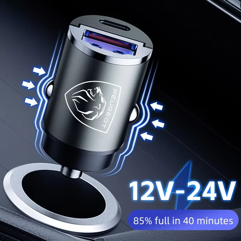 60W Car Charger USB Type-C Fast Charging Cigarette Lighter For New Peugeot 407 508 2008 5008 307 308 3008 206 207 208 107 106