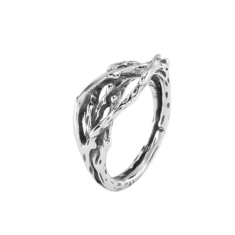 Silver Retro New Wrapped Self Discipline Ring, Aged, Wrinkled, Simple, Adjustable, High End, Men's and Women's Jewelry