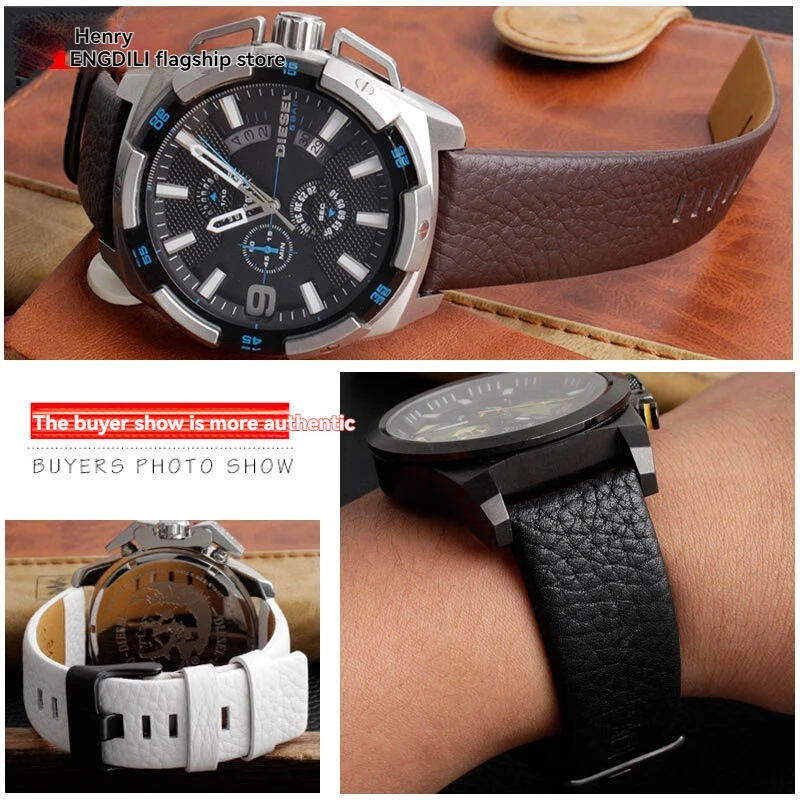 Para pulseira de relógio de couro diesel masculino dz4323/1657/4318/73131/7332/7314/1405 4316 pulseira padrão de lichia acessórios de relógio 24 26 28mm