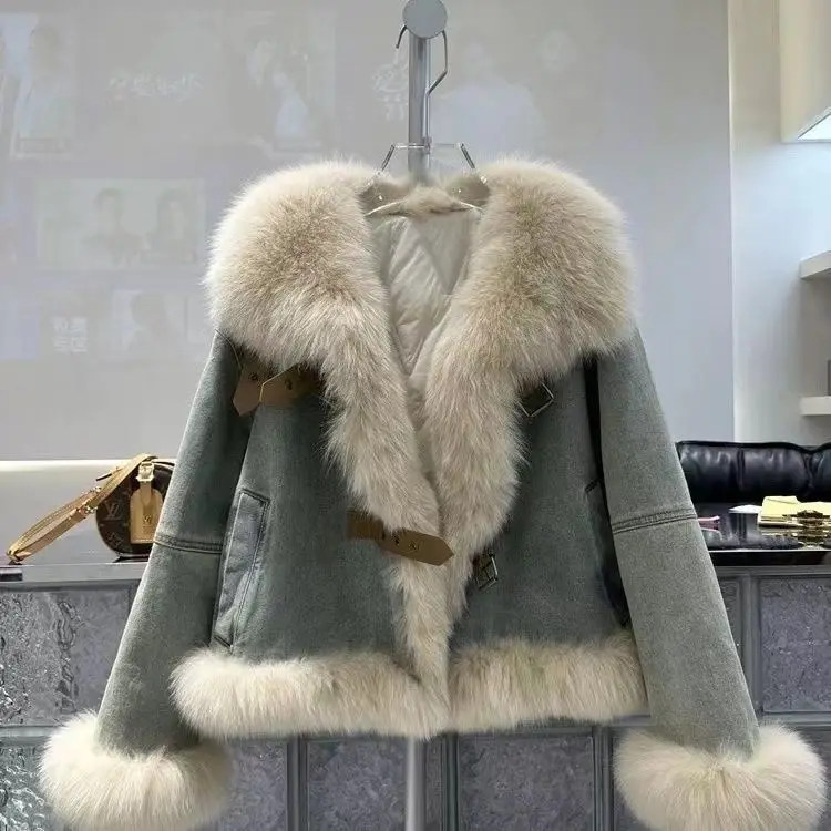 겨울 새로운 여성 카우보이 가짜 모피 코트 느슨한 따뜻한 접합 코트