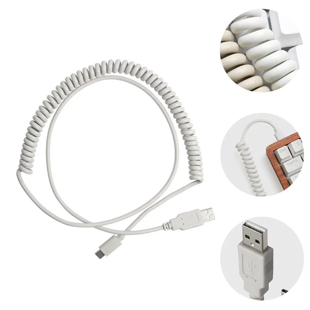 

1pc Coiled Data For Type-C Keyboard Usb Spiral Cord Durable Stretchable Connector Cable Mechanical Keyboard Coiled Cable