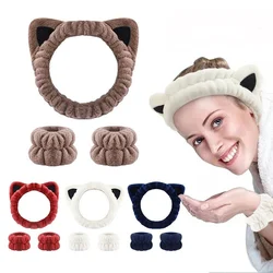 3pcs Cute Cat Spa Headbands Puffy No Slip Hair Bands Cuff Waterproof Bands Absorbent Wristbands for Face Wash Makeup Skincare