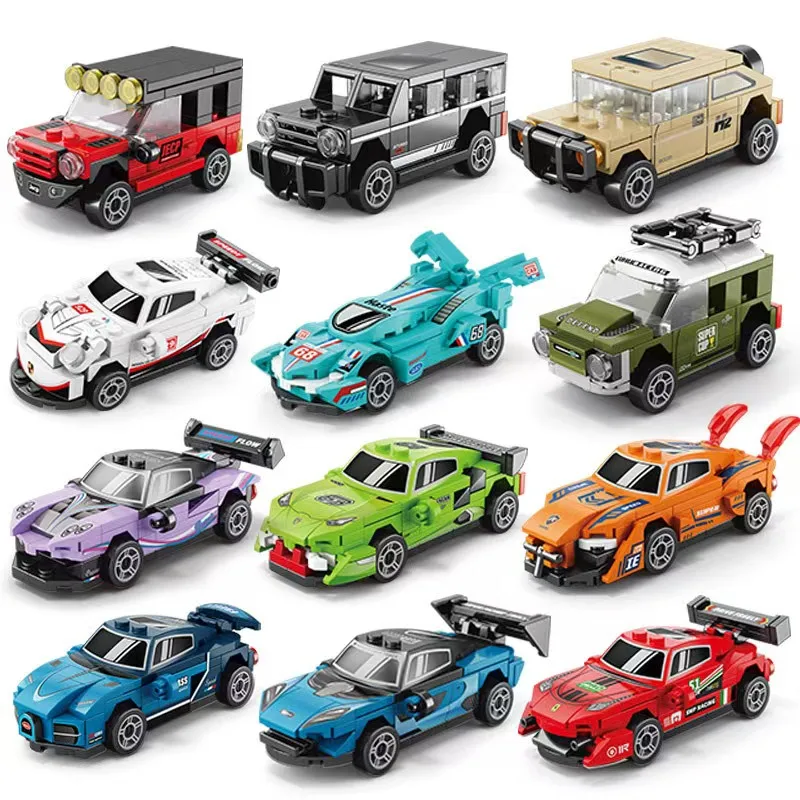 

Новый мини-гоночный автомобиль с откатным механизмом, крутой спортивный автомобиль, строительные блоки, собранные настольные украшения, детский рождественский подарок