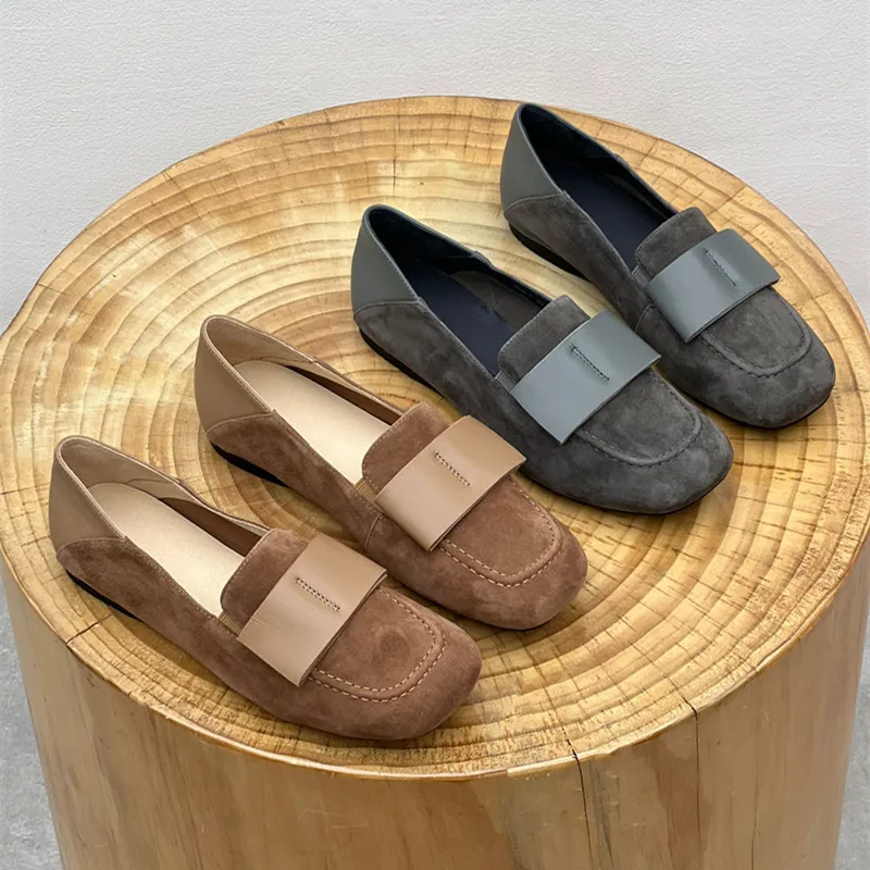 

Retro village style women's cowhide shoes for outdoor leisure walking soft flat shoes All genuine leather