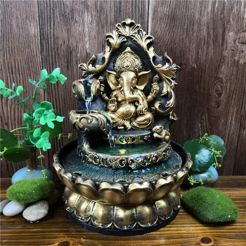 

Elephant God Statue Water Fountain Living Room Desktop Feng Shui Lucky Ornaments Home Decorations Gift