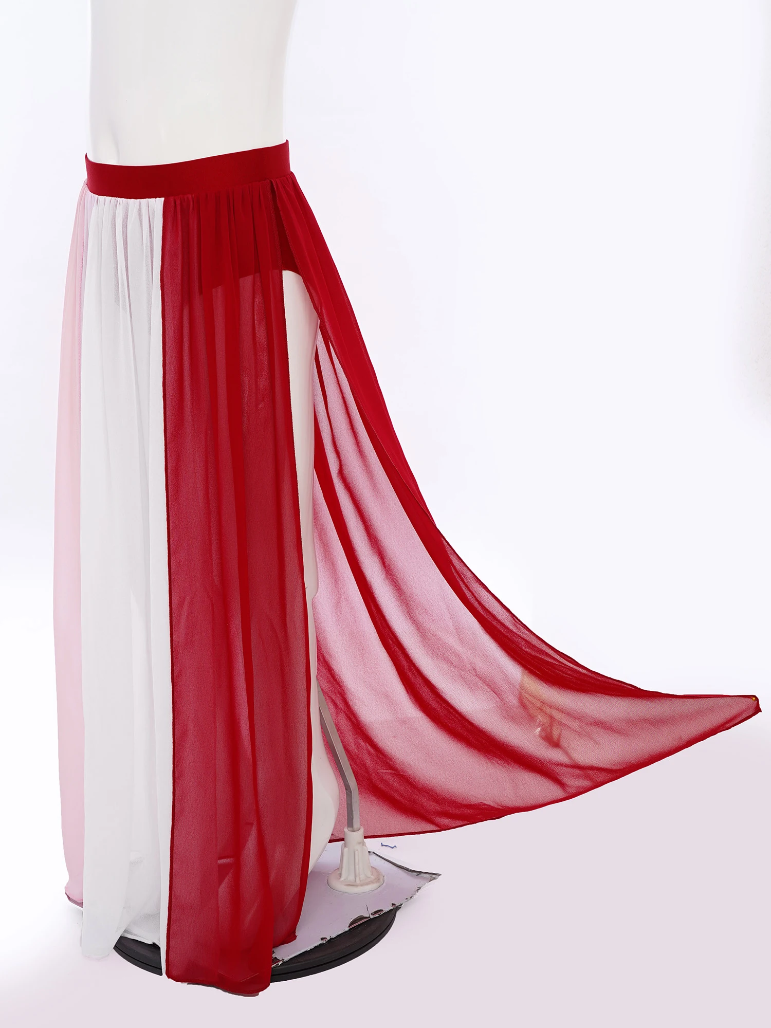 กระโปรงเต้นรำสำหรับเด็กผู้หญิง กระโปรงเต้นรำลิริคอล โมเดิร์น สำหรับการแสดงบนเวที ชุดแสดงเต้นรำ กระโปรงยาวผ้าชีฟองพลิ้วไหว แต่งสีตัดกัน กระโปรงบัลเลต์