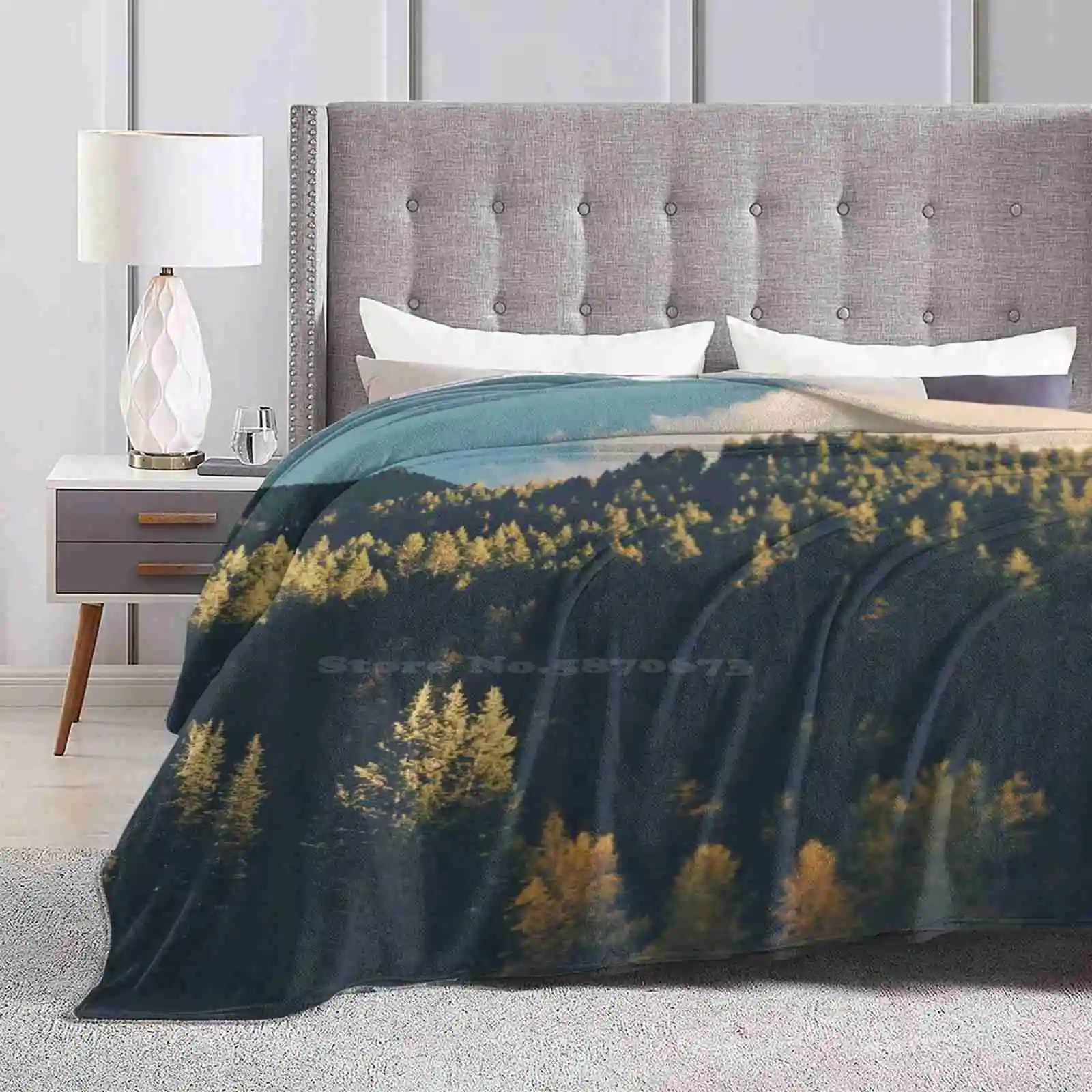 Evergreen Fashion Soft Warm Throw Blanket Evergreen Mountain Nature Sky Blue Landscape American Travel Adventure Wanderlust