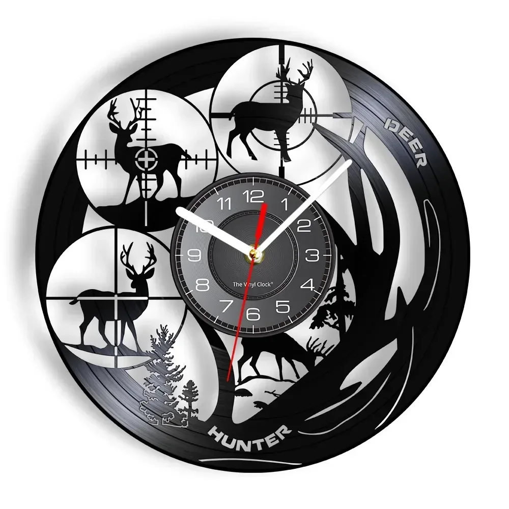 Wildlife Deer Hunting Vinyl Record Wall Clock Nature Animal Hunter Watch Modern Silent Clock Mancave Forest Club Wall Home Decor