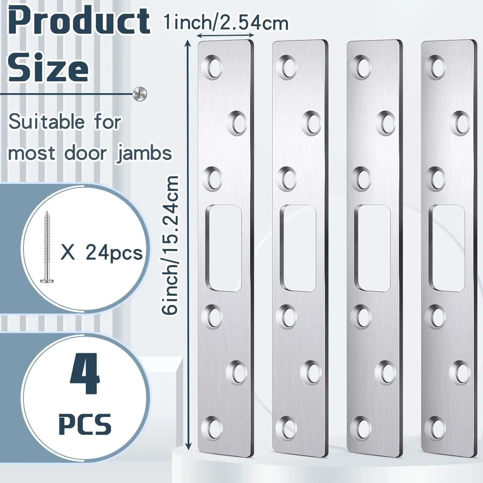 Impact Resistant Door Latch Strike Plate with Screws Security Device for Interior and Exterior Wooden Doors