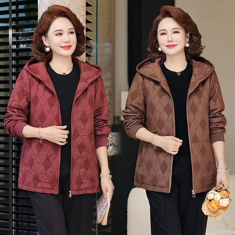 

Casual ort Autumn Coat 2025 Mommy Sle Luxury High End Hooded Windbreaker Mid-Aged Women Zipper Jaet Outerwear