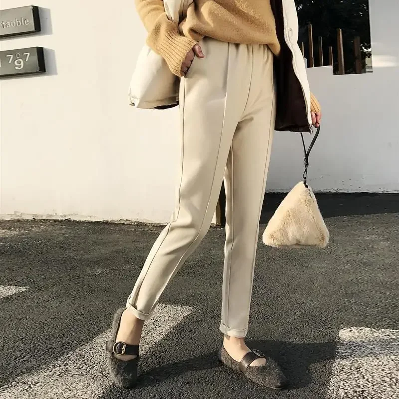 Thicken Women Pencil Pants womens 2022 Autumn Winter clothes OL Style Wool Female Work Suit Pant Loose Female Trousers Capris