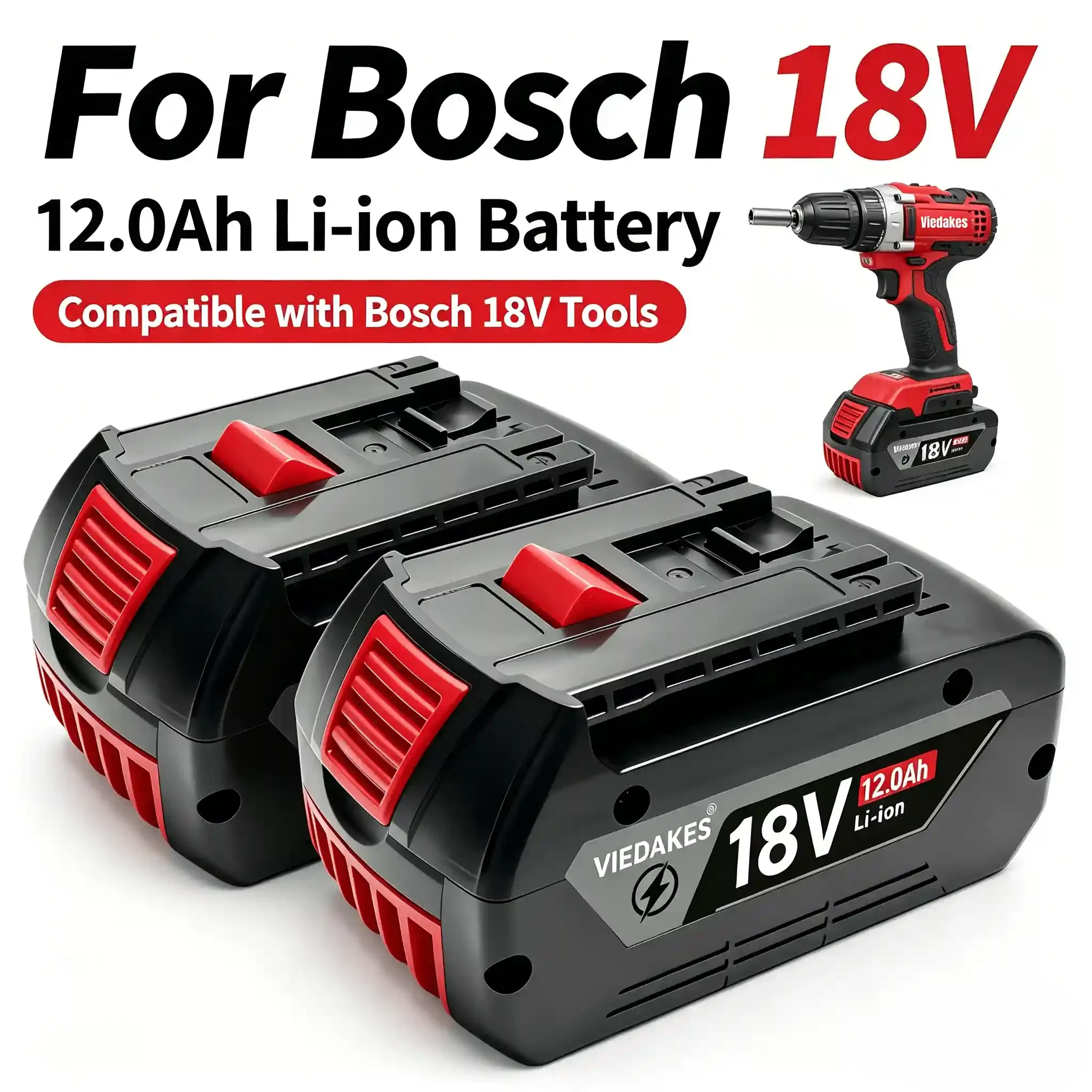 

VIEDAKES For Bosch 18V Battery BAT622 8.0Ah High Safety Protection Battery Durable Replacement Power Tool 18V Lithium Battery