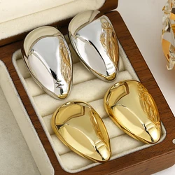 Freetry Glossy Metal Face Shaped Stud Earrings for Women Smooth Gold Plated Big Earrings Weddings Banquet Party Jewelry Gifts