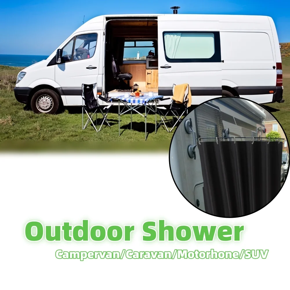 

Outdoor Camping Shower Curtain With Suction Cups Rod Waterproof Portable Outdoor Privacy Curtain For Travel Caravan Motorhome