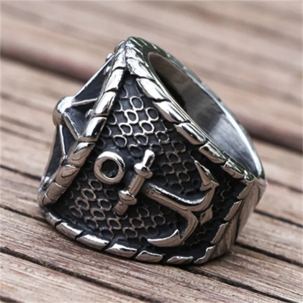 New Simple Punk Hip Hop Retro Niche Creative Trend Viking Compass Ring Nordic Biker Anchor Ring Men\'s Sailor Amulet Gift Jewelry