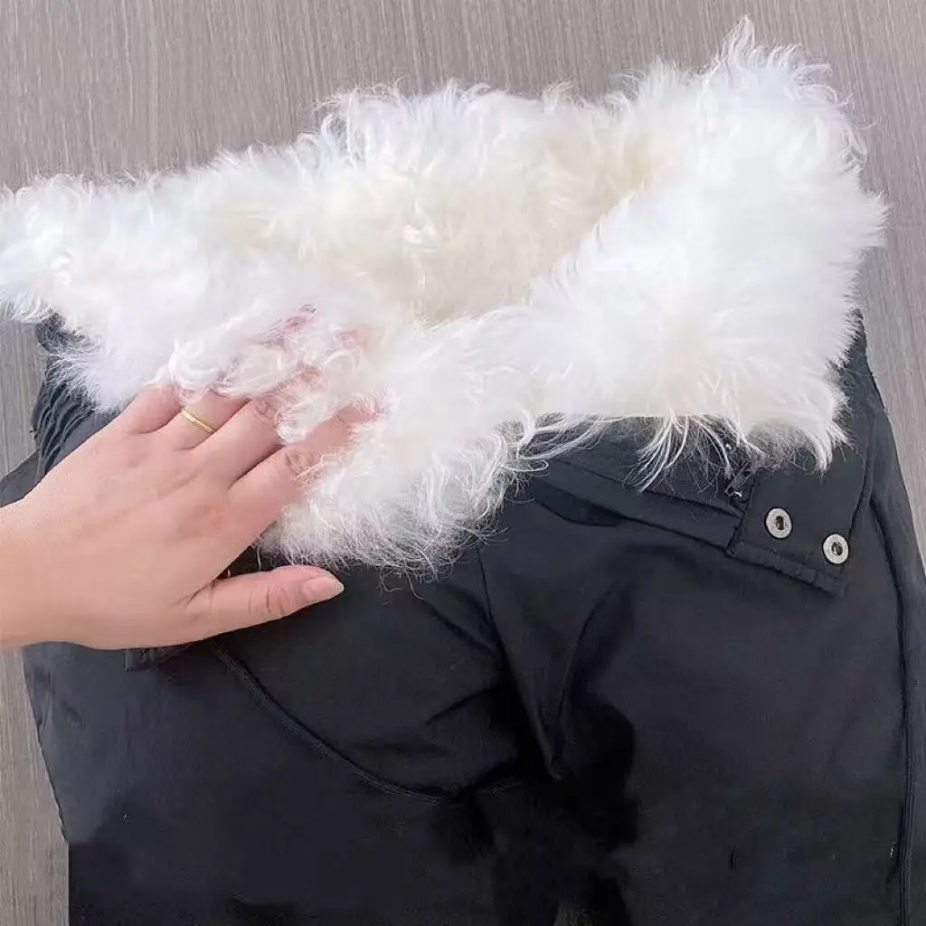 Winter Thicken Pure Wool Trousers Men High Waist Casual Thermal Long Pants Middle-aged Elderly Dad Sheepskin Plush Trouser Male