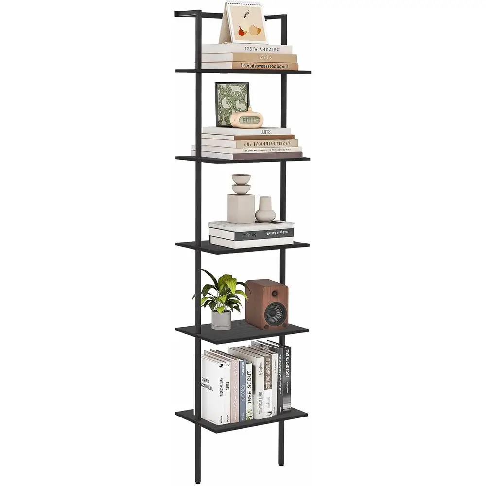 

5-ярусная настенная лестничная полка, книжная полка-лестница из металла и дерева, высокая открытая стеллажная система и полки для хранения и демонстрации для дома и офиса