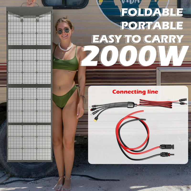 2000W 18V Foldable Solar Panel Kits Complete Camping Solar Power Station Portable Generator Charger for Car Boat Caravan Camp