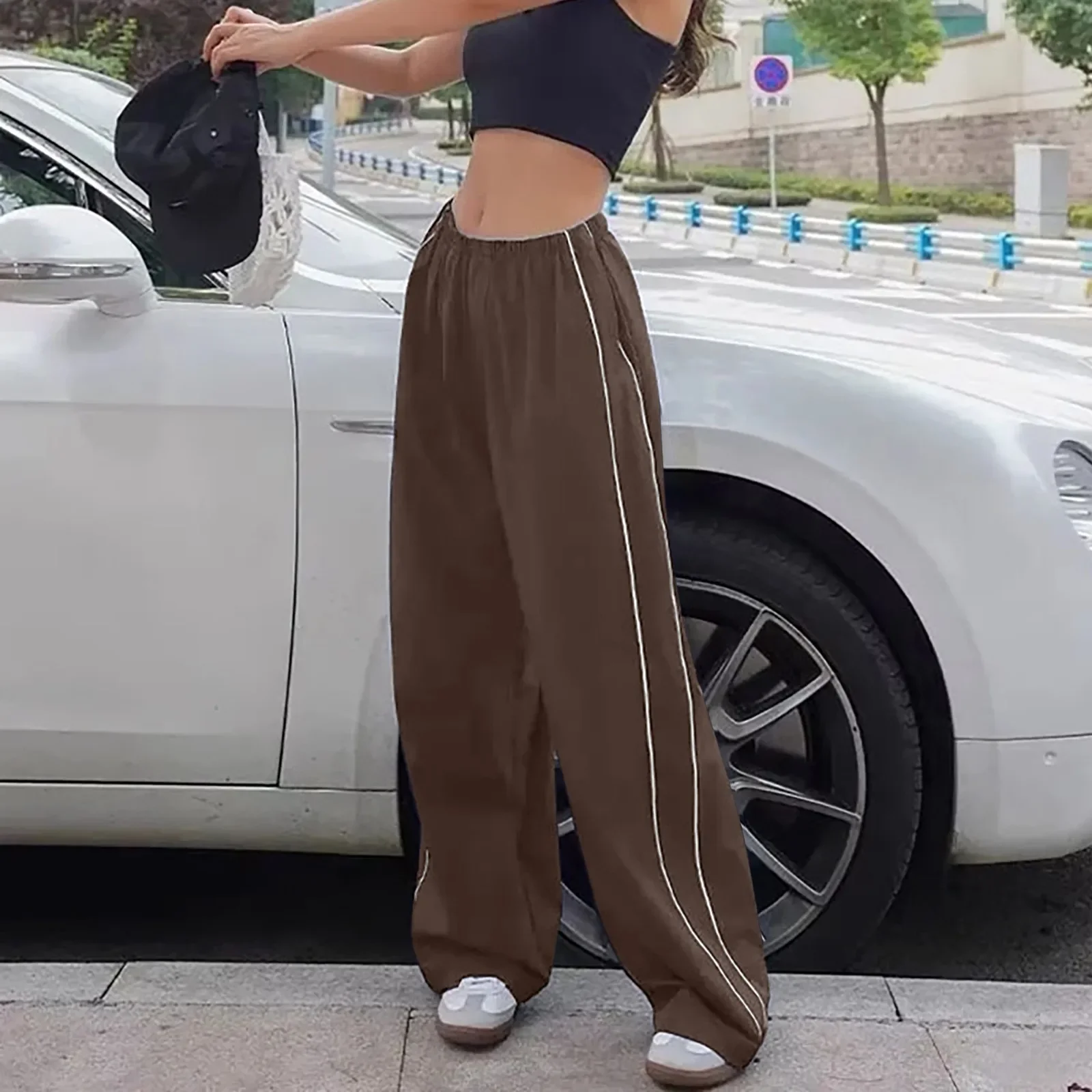 

Y2K Baggy Cargo Pants Women Streetwear Baggy Elastic High Waist Sweatpants Harajuku Hip Hop Straight Wide Leg Pants Streetwear