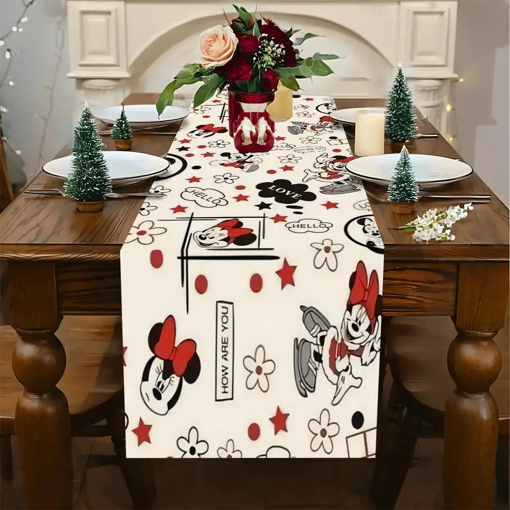 

Цельная дорожка для стола с узором Минни и ушками Микки, подходит для Хэллоуина, Рождества, дней рождения, свадьбы и других тематических вечеринок