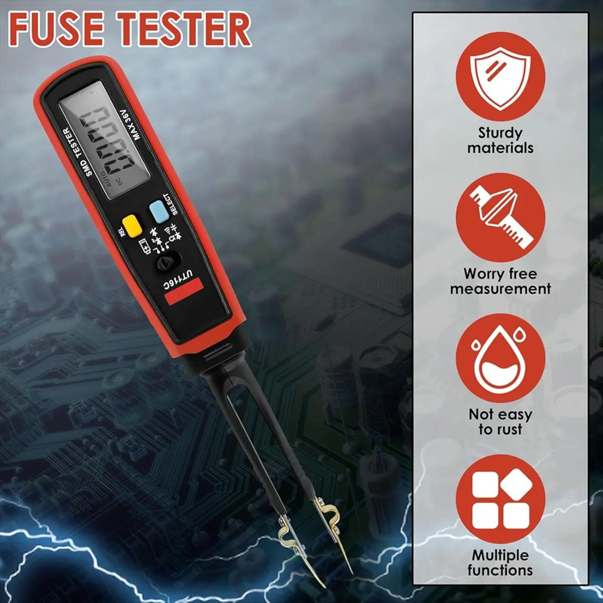 

REST Probe Fuse Monitor, Automotive Draw Fuse Tester, Rotatable 180°,Car Power Circuit Testing Tool for Boat Caravan