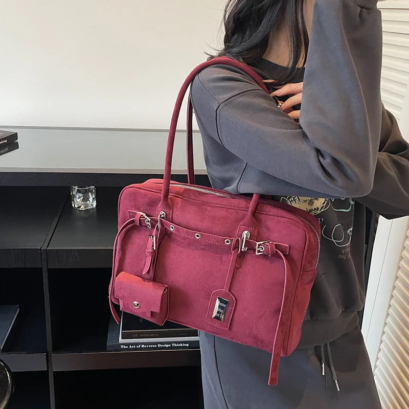 Autumn and Winter Retro Suede Handheld briefcase for women's new style simple single shoulder armpit bag large capacity tote bag