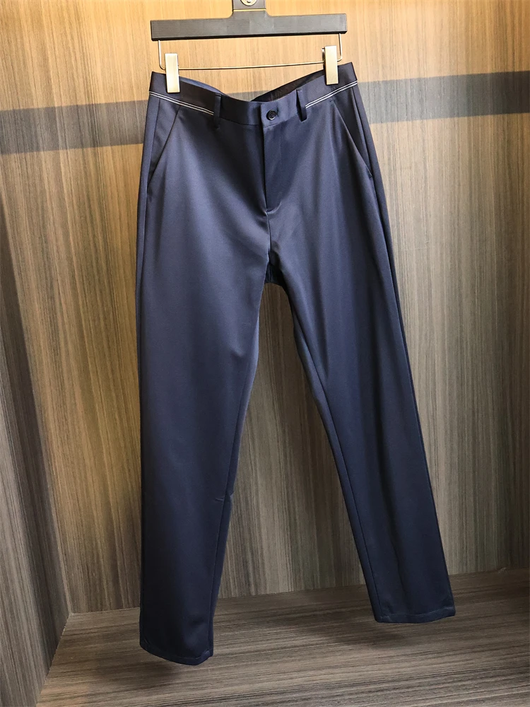 

Busin Casual Men's Straight Leg Pants Glossy Pred Wrinkle-Free Summer 2025 Youth Long Trousers Ele Plain Pattern