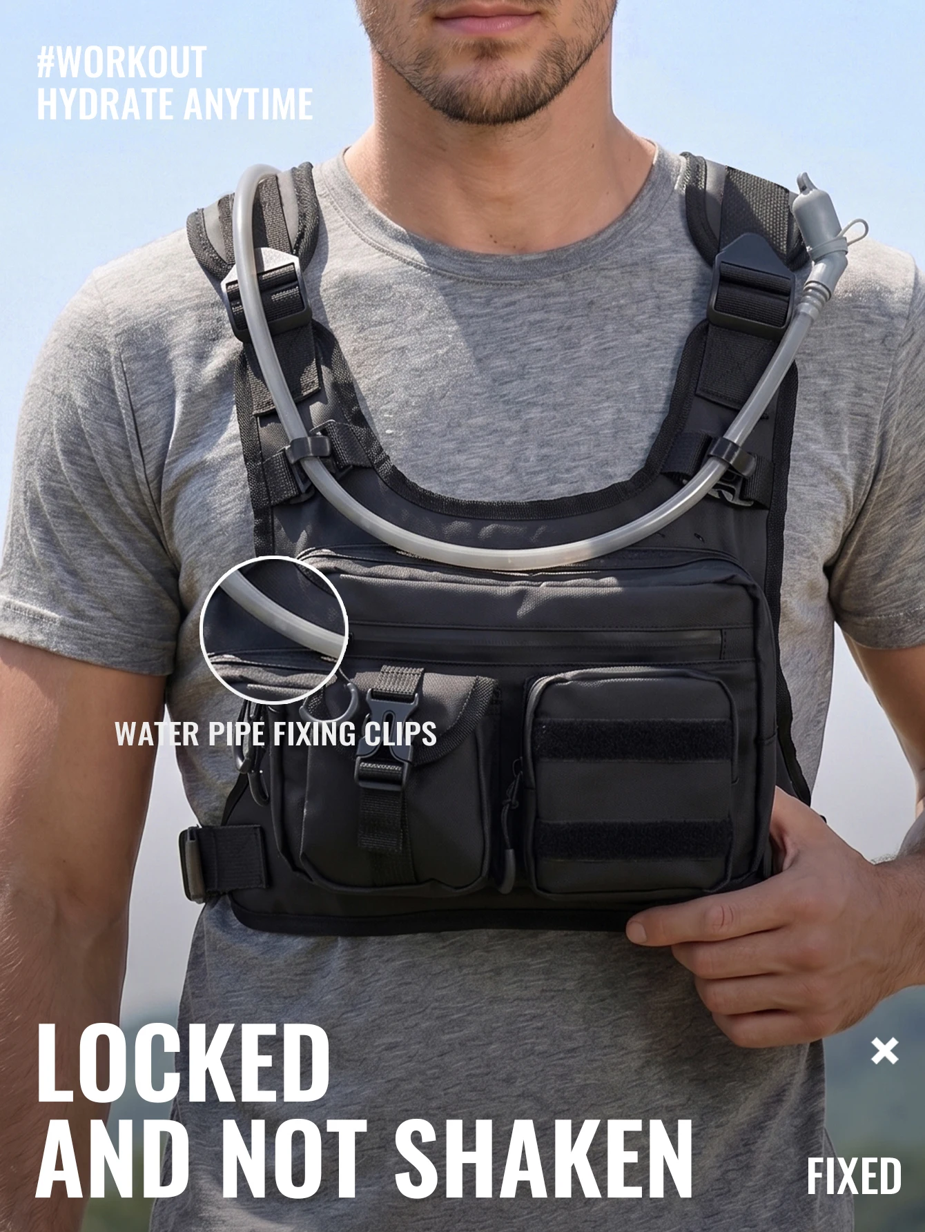 WRELS Hydration-Laufweste, Brusttasche, atmungsaktiv, wasserdicht, mit mehreren Fächern, Sporttasche für Wanderungen, Radtouren und Marathons. – Detail 7