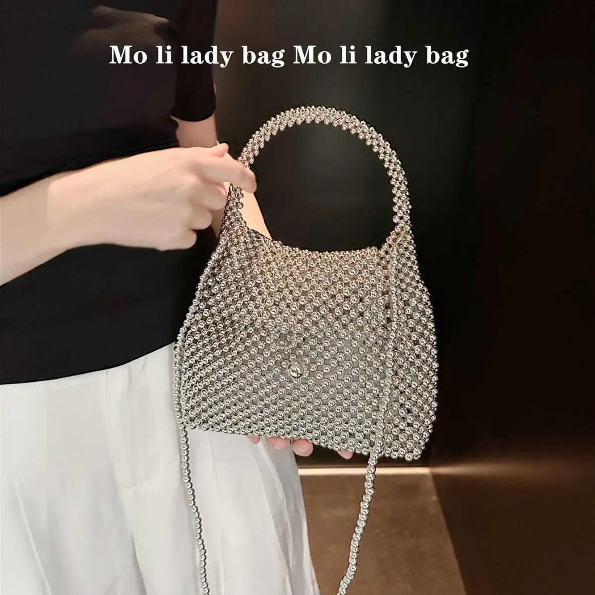 

Vintage Runway Metal Bead Bag - Electroplated Silver Handwoven Purse, Niche Luxury Crossbody with Artisan Craftsmanship
