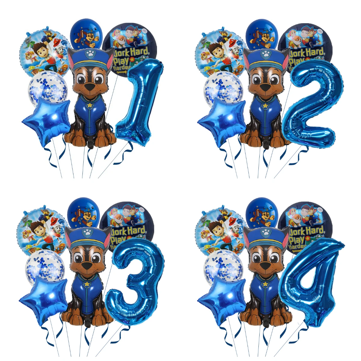 Set de 7 Globos de Paw Patrol Chase, Globos de Látex con Número Azul del 0 al 9, Globos de Confeti, Decoración para Fiestas de Cumpleaños, Globos