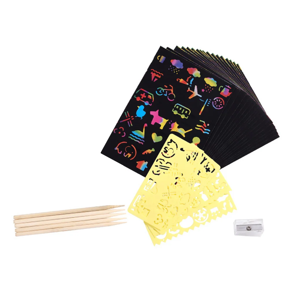 Scratch Set Tools for Kids Hand-painted Cards Black Paper Jam Children DIY Toys