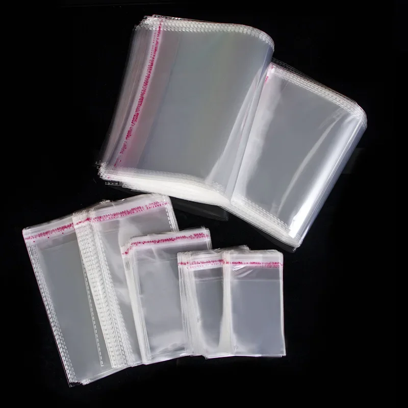 100Pcs  Clear Self Adhesive Bag Resealable Waterproof Gift Food Candy Pacakging OPP Plastic Bag Cellophane Storage