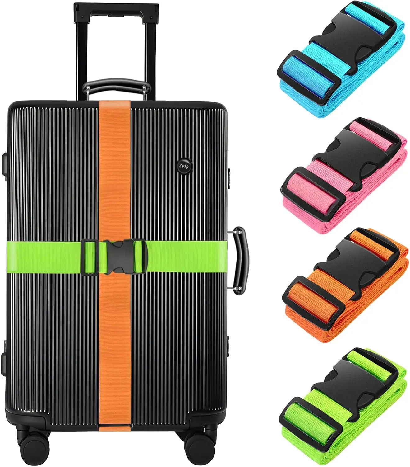 

4 Pack Luggage Straps, 79" Long TSA-Approved Belts for Secure Travel Bag Closure in Blue, Orange, Pink, Green