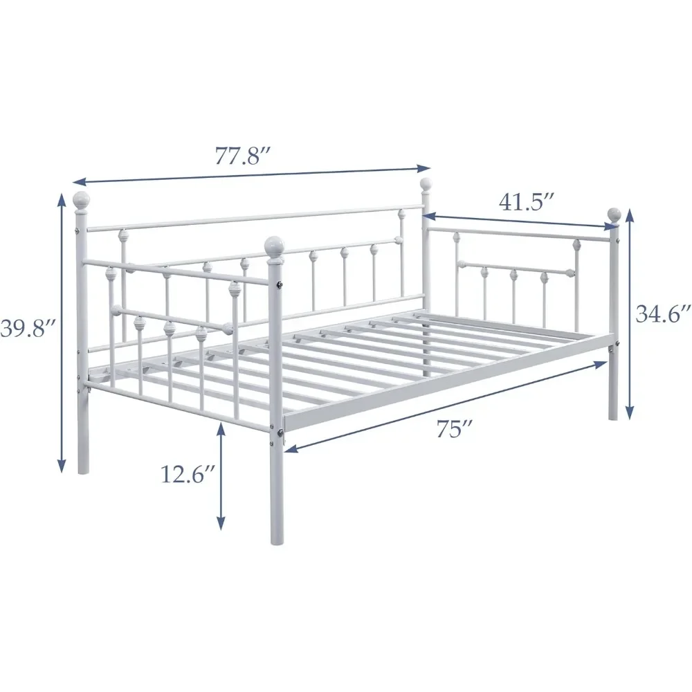 Victorian Style Twin Size Metal Daybed Frame with Headboard - Ideal Mattress Foundation for Children and Stylish Sofa Bed