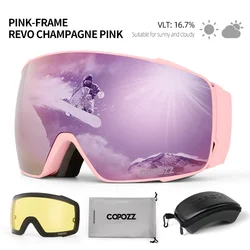 Copozz Magnetic Polarized Ski Goggles Anti-Fog Winter Double-Layers UV400 Protection Men Ski Glasses Eyewear with Lens Case Set